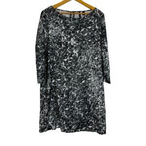 MNG Shift Dress Sz 10 Long Sleeve Geometric Pattern Key Hole Neck Knee Length